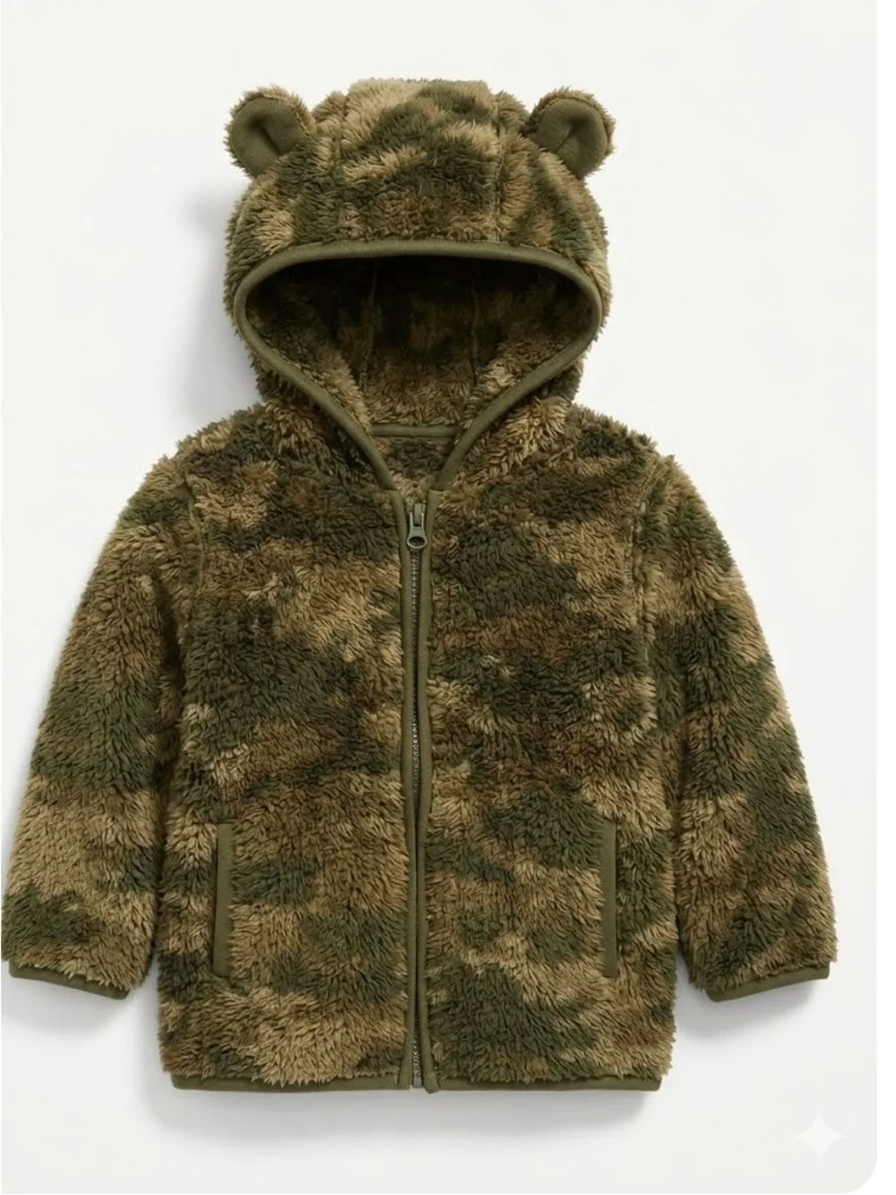 wonder nation Fuzzy Camouflage Hooded Jacket - Green & Brown with Ears